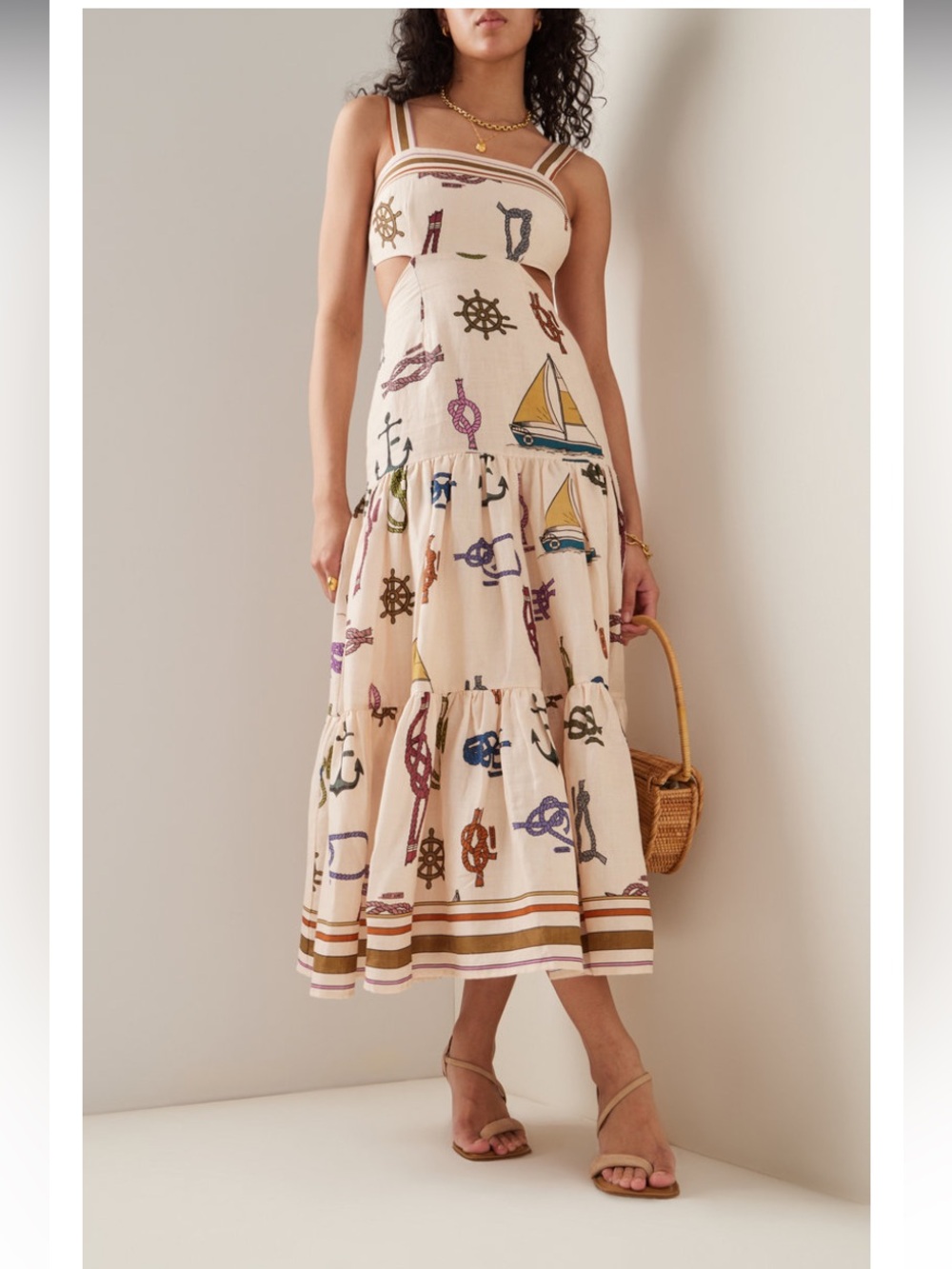 ALÉMAIS Ships Ahoy Printed Ramie Midi Dress - Picture 5 of 10
